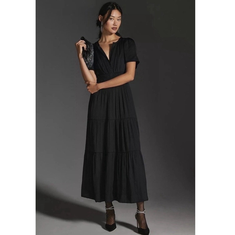 Anthropologie The Somerset Maxi Dress SZ Small Cotton Classic Staple LBD Casual